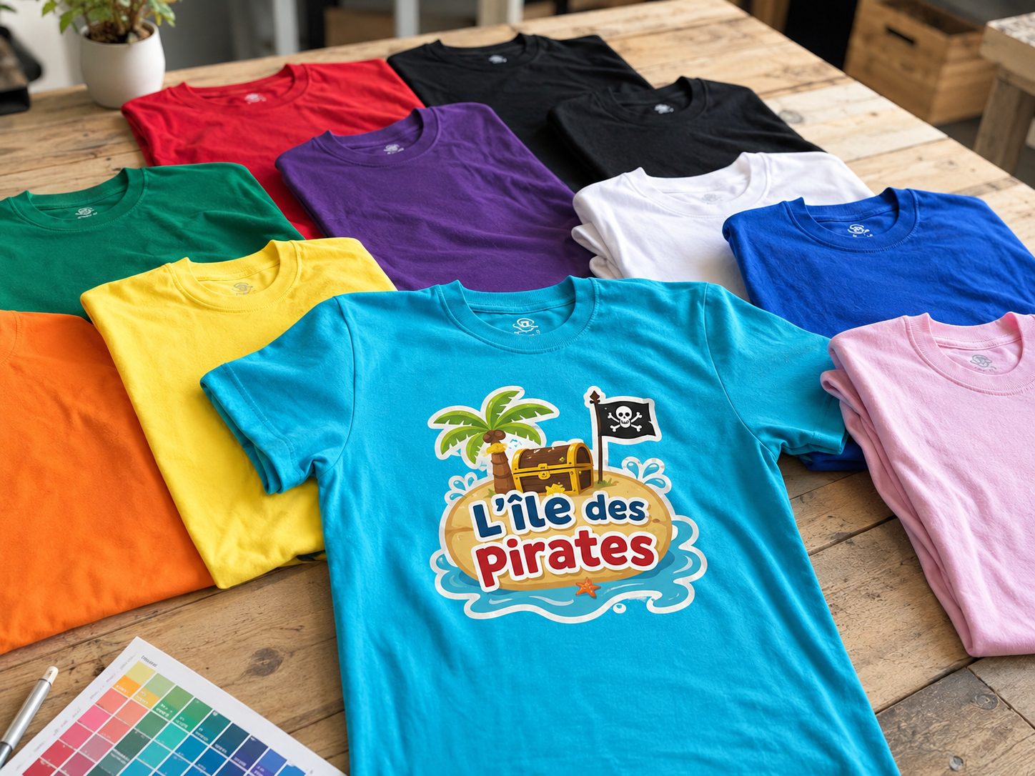 Tee-shirts de couleurs différentes avec logo L’île des Pirates